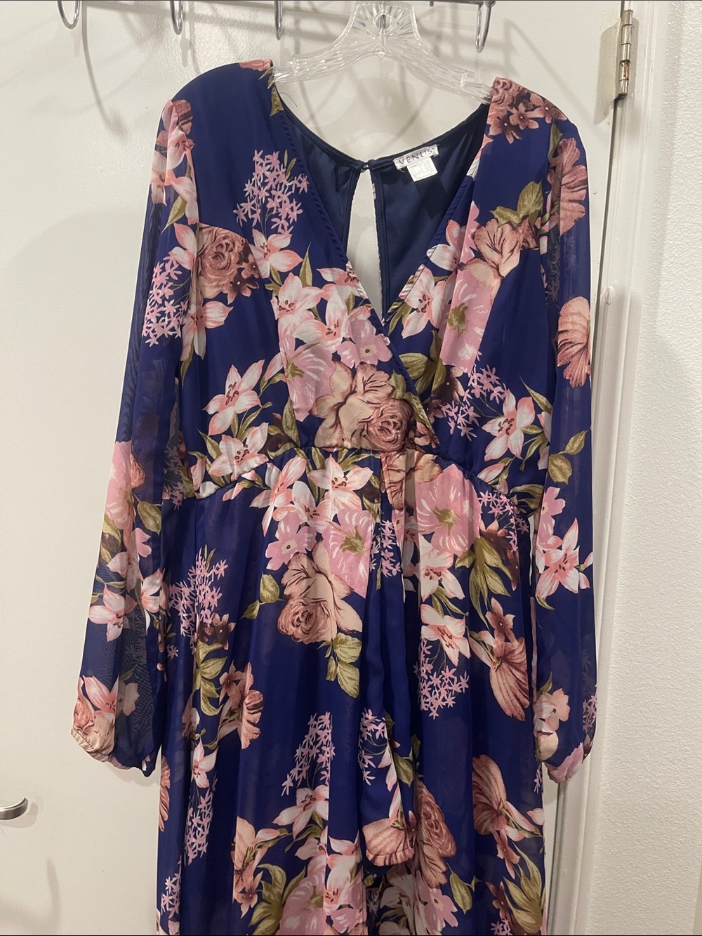 VENUS Navy Dress with Pink Floral Print - Picture 4 of 8